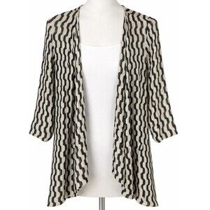 Travelers Collection Black Cream Open Front Textured Cardigan Size 2